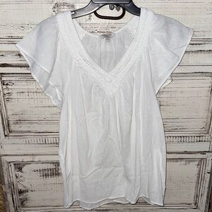 Lucky Brand White V-Neck Flutter Sleeve Blouse